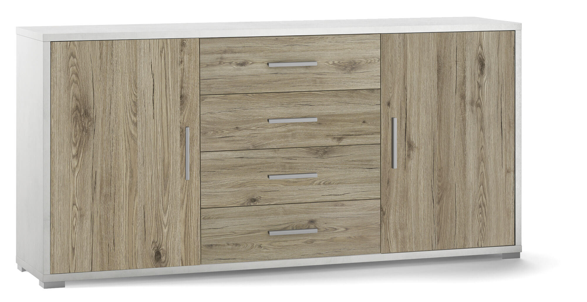 Mobile 2 Ante 4 Cassetti 174x84x41 cm Ossido Bianco/Rovere Naturale