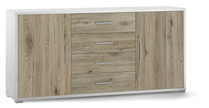 Mobile 2 Ante 4 Cassetti 174x84x41 cm Ossido Bianco/Rovere Naturale