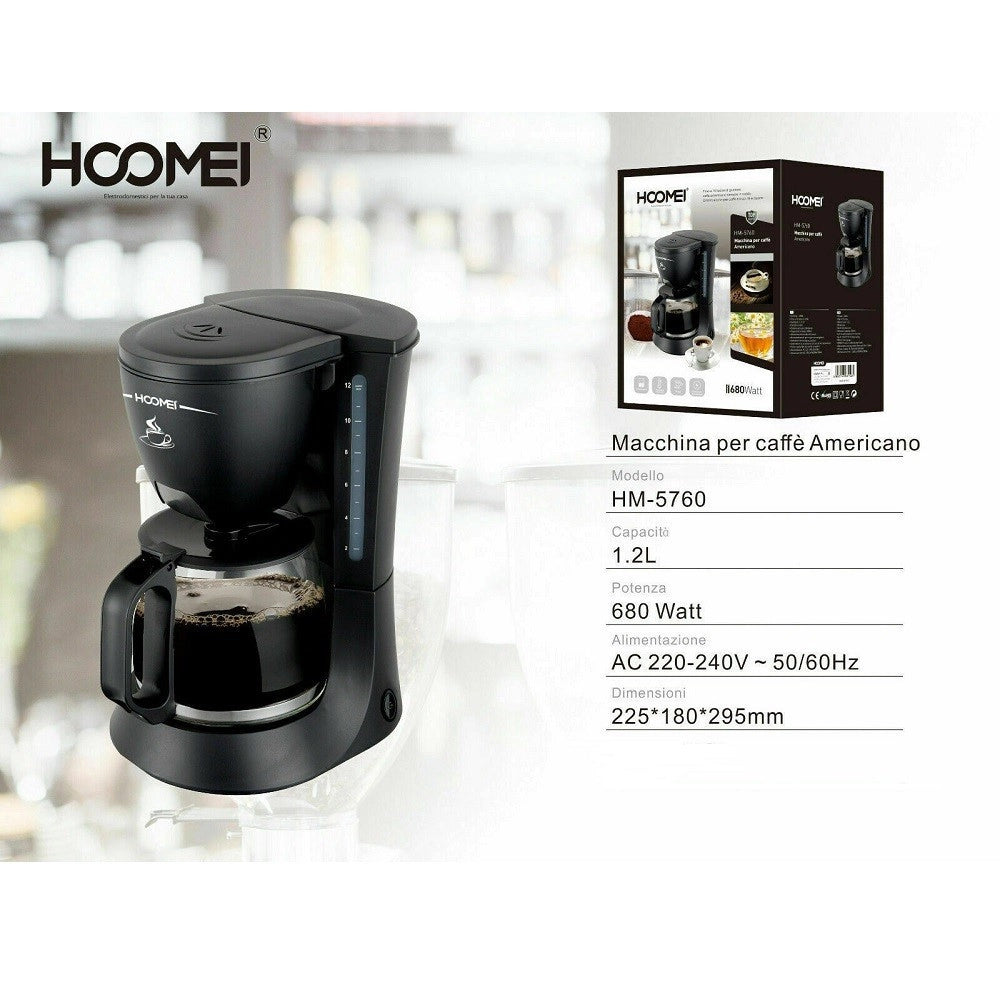 Trade Shop - Macchina Per Caffe' 10 Tazze 680 Watt 1.2 Lt Americano Ottima Qualita' Hoomei -