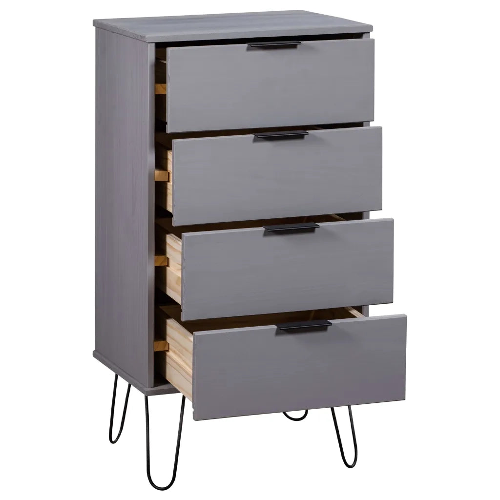Cassettiera Grigia 45x39,5x90,3 cm in Legno Massello di Pino 321122