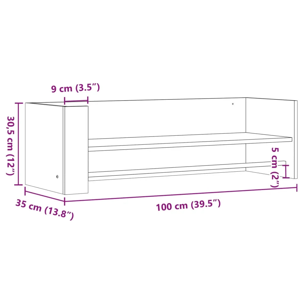 Mensola a Muro Rovere Fumo 100x35x30,5 cm Legno Multistrato
