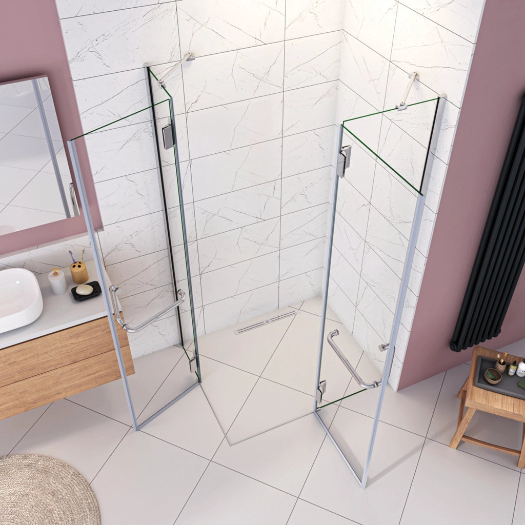 120x90x190 cm Box Doccia Angolare Porte Battenti in Vetro 8 mm Temperato Trasparente Anticalcare Ante con Barre Stabilizzatrici
