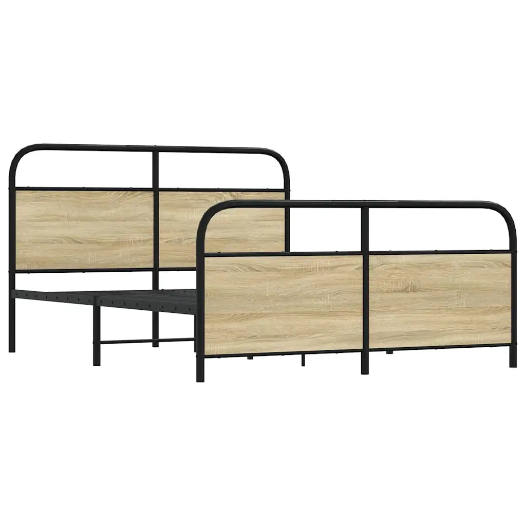 Letto matrimoniale | Letto per adulti | Giroletto senza Materaso in Metallo Rovere Sonoma 150x200 cm