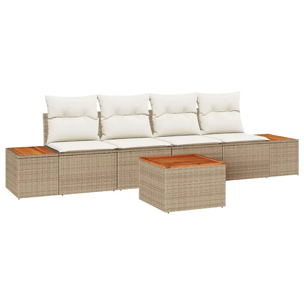 Set Divano da Giardino con cuscino 5 pcs Beige Poly Rattan