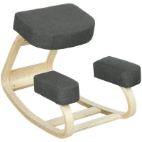 Sedia Ergonomica con Inginocchiatoio in Legno di Betulla e Cuscino, 51x69x58 cm, Grigio