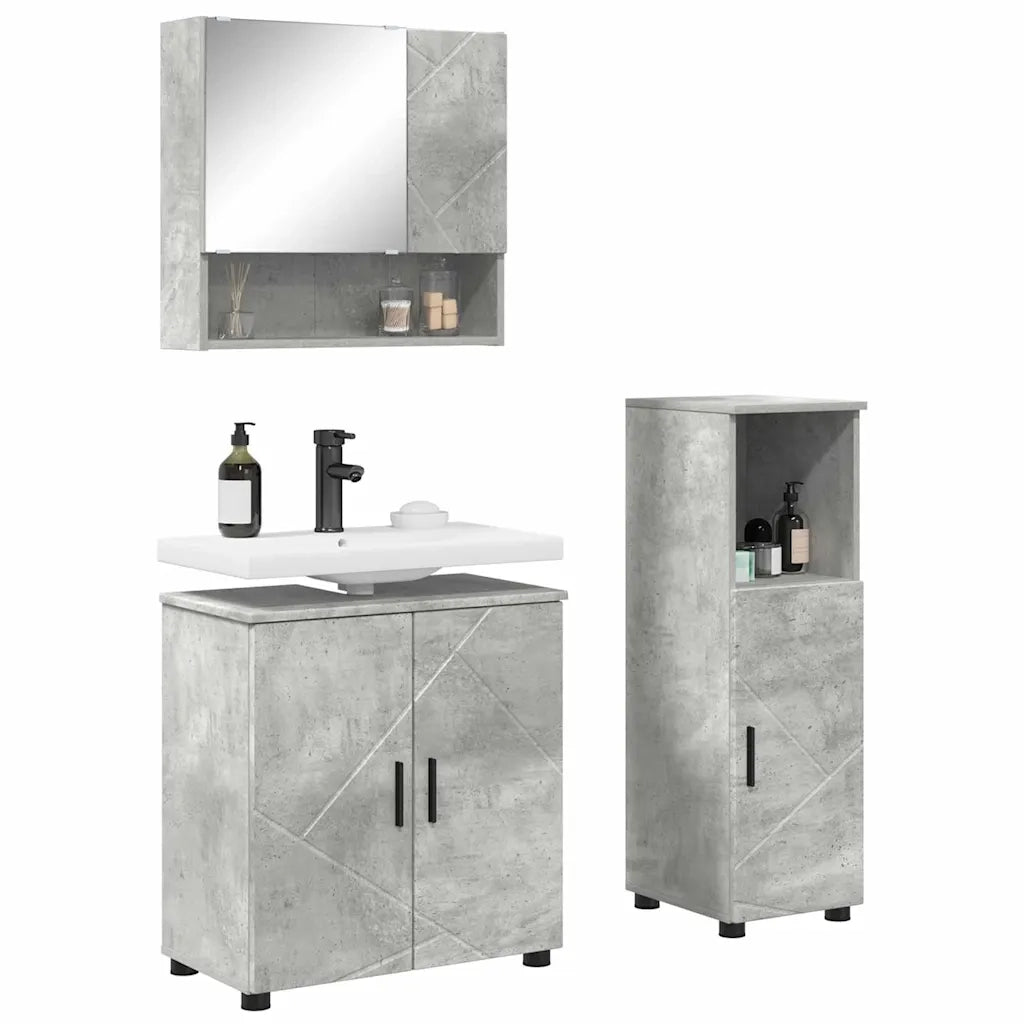 Set di mobili per il bagno con porta 3 pcs Grigio cemento 3392946