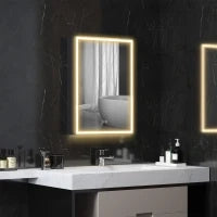 Mobiletto Specchio, Mobiletto da Bagno con LED, 50 x 70 cm, dimmerabile, Antibuca, Nero