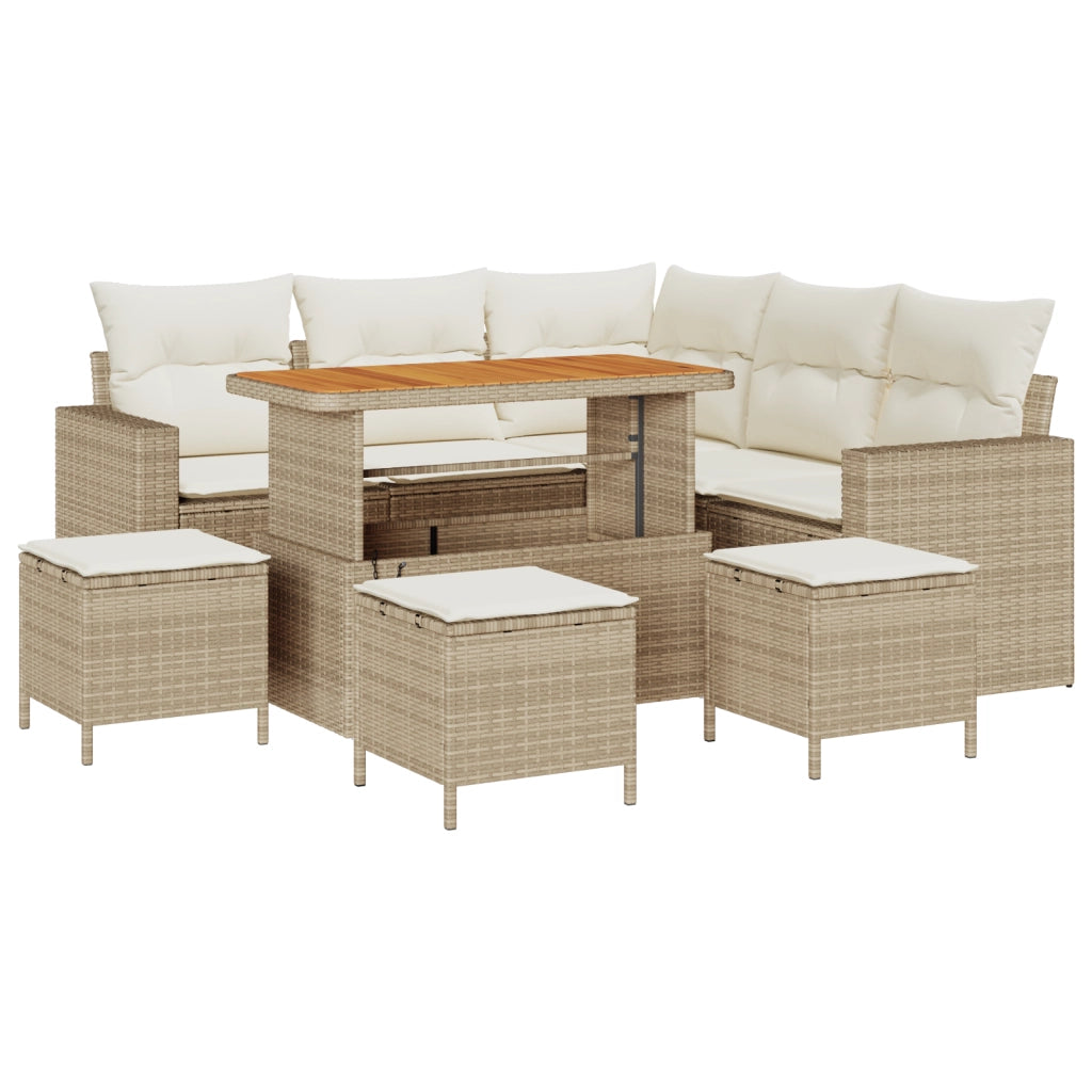 Set Divani Giardino  9 Pezzi con Cuscini Beige Polyrattan Acacia