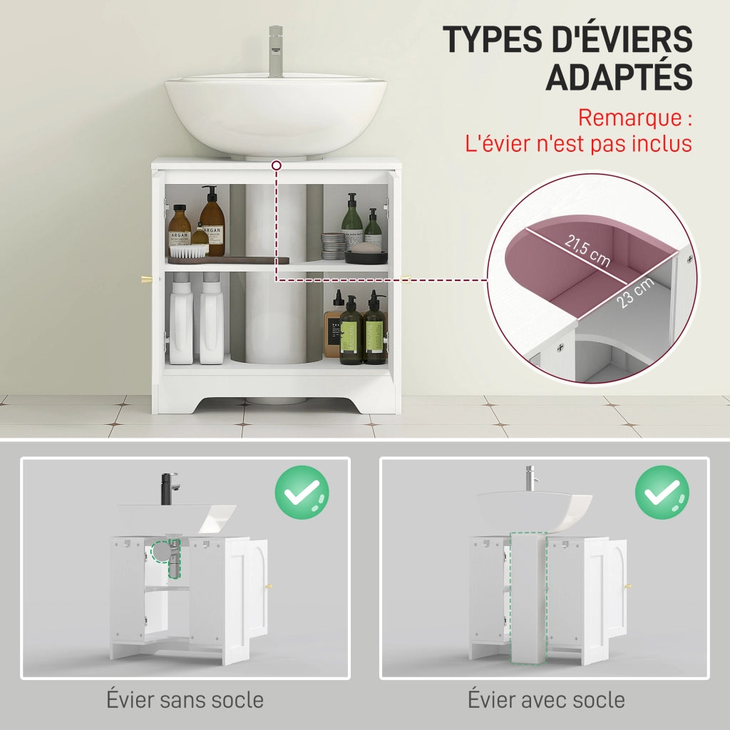 Mobiletto Sottolavabo Bagno con Ante e Ripiano Regolabile ¨C Zephmum ¨C Bianco 60x30x