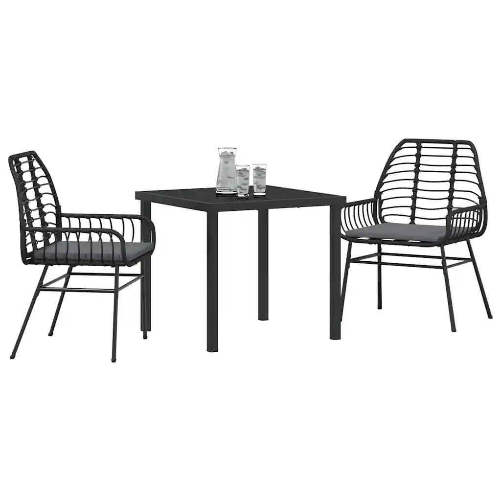 Set da Pranzo per Giardino 3 pcs Nero polyrattan 3380855