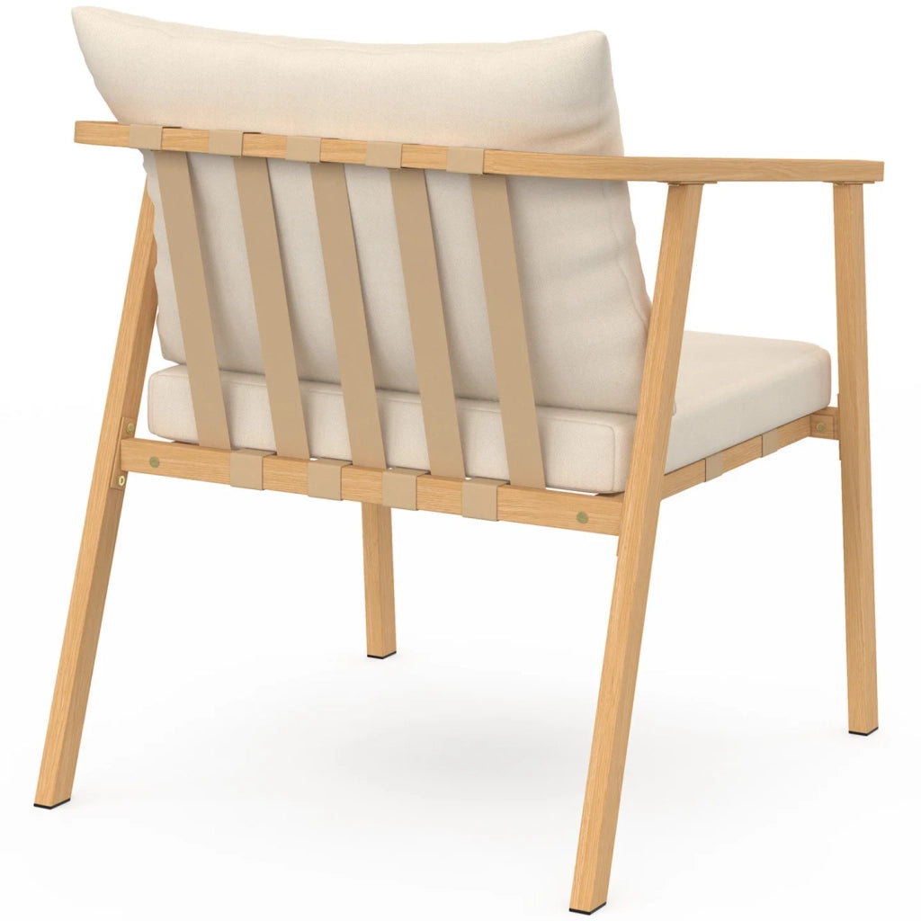 IDMarket - Set di mobili da giardino bassi MALTA, 4 posti, struttura in metallo effetto legno, strisce e cuscini beige