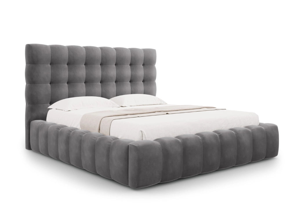 Cosmopolitan Design - Letto a cassettone con testiera "Bali" 180x200cm in velluto grigio 