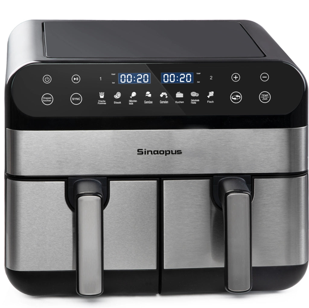 Friggitrice ad aria ULEVR 10 L 2400 W a doppio cestello, display LED touch, 8 programmi, nera