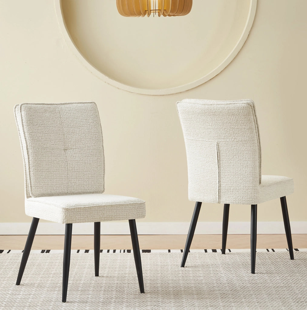 Set di 2 sedie 74x46x60 cm con rivestimento effetto tweed e gambe in metallo crema bianco