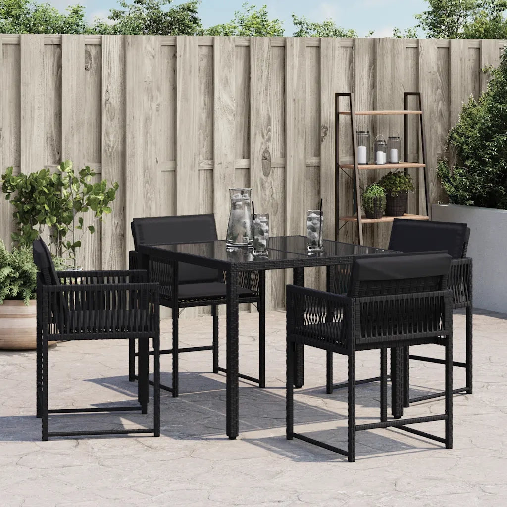 Sedie da Giardino con Cuscini 4 pz | Sedie da Esterno Nere in Polyrattan