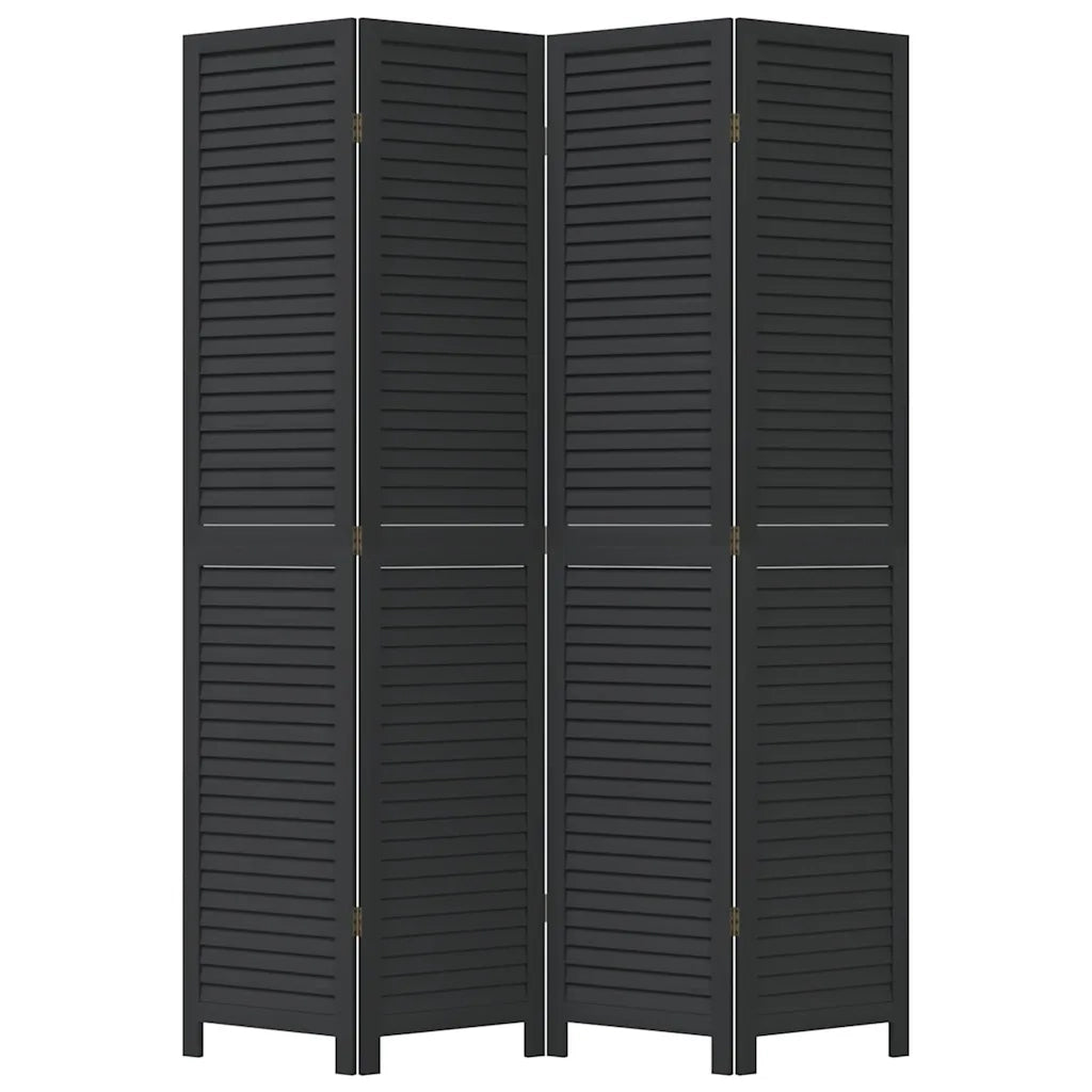 Divisorio Ambienti 4 Pannelli Nero Legno Massello di Paulownia 358851