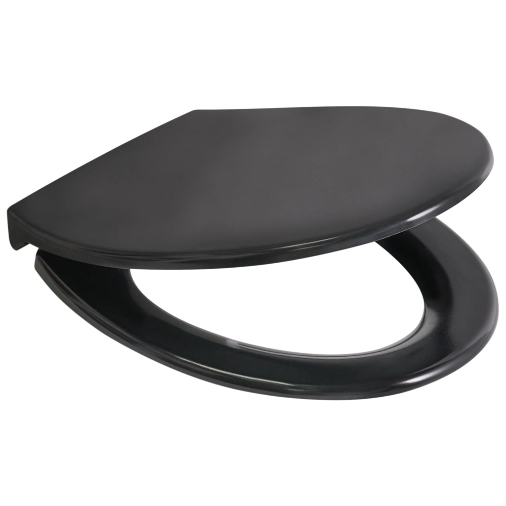Sedile per wc Duroplast nero 45 x 37 cm Distanza tra i fori 16 cm Chiusura morbida a sgancio rapido Stile minimalista wc bagno