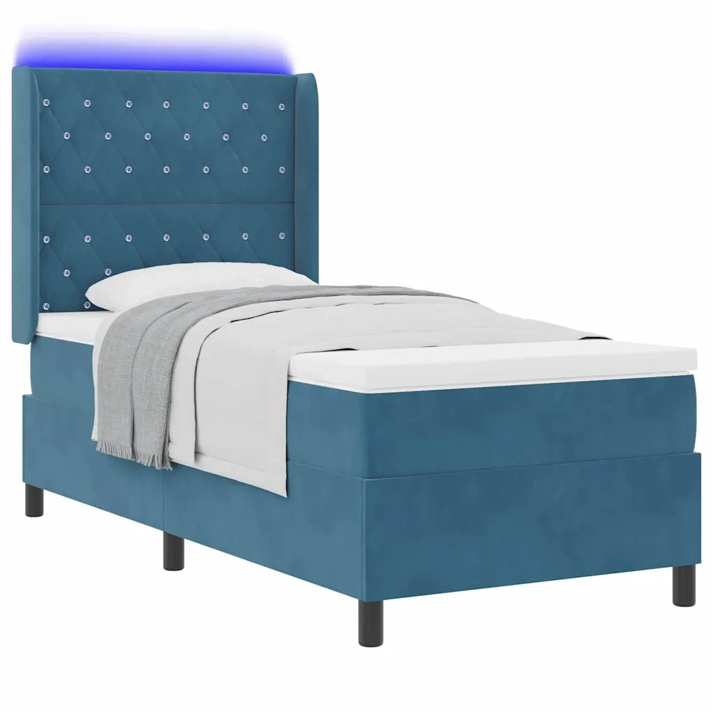 Letto a molle con materasso con led Blu 90 x 190 cm Velluto 3343794