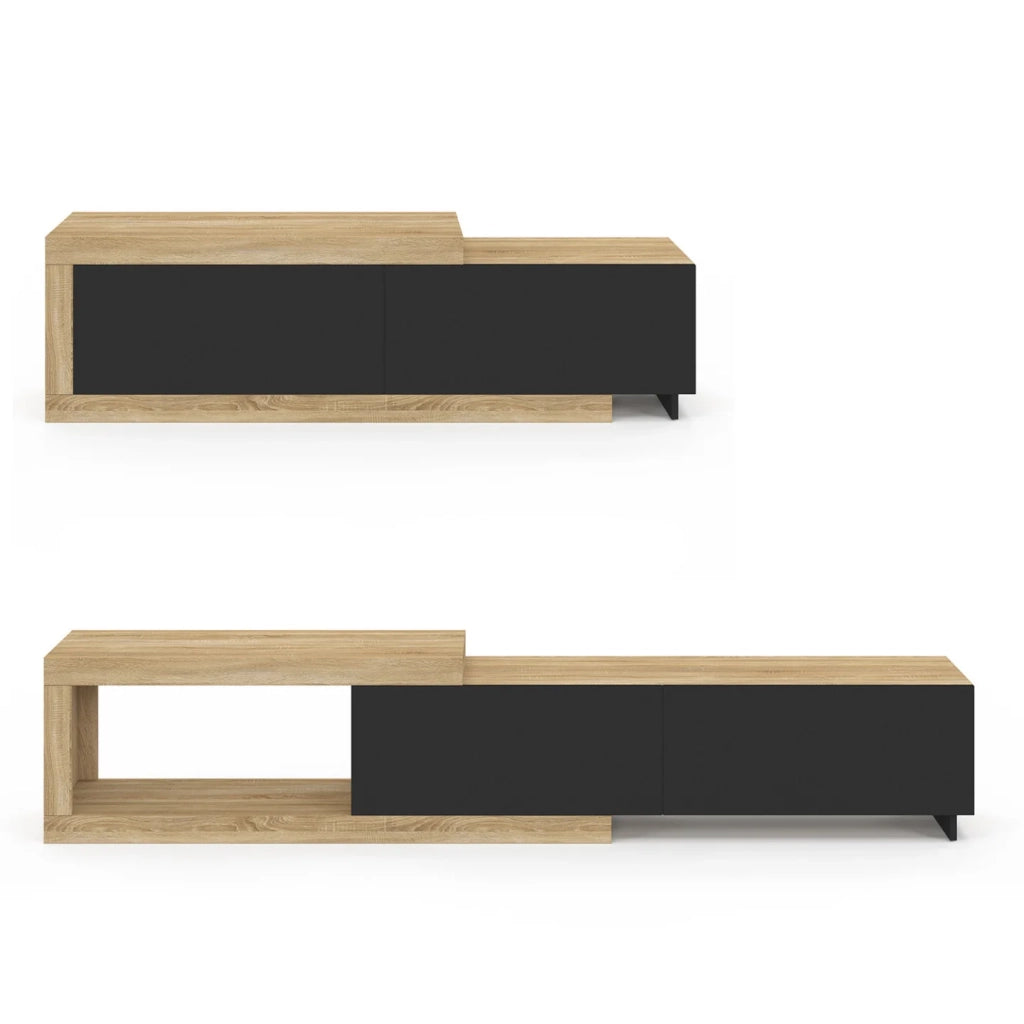 IDMarket - RAPHAEL Mobile TV estensibile a 2 ante in legno e nero 140-200 cm