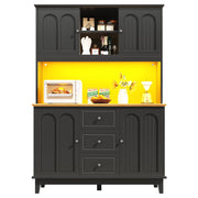 Credenza Alta da Cucina con 4 Ante; 3 Cassetti; LED e USB; per Cucina o Soggiorno; in MDF; Nero; 120 x 40 x 180 cm