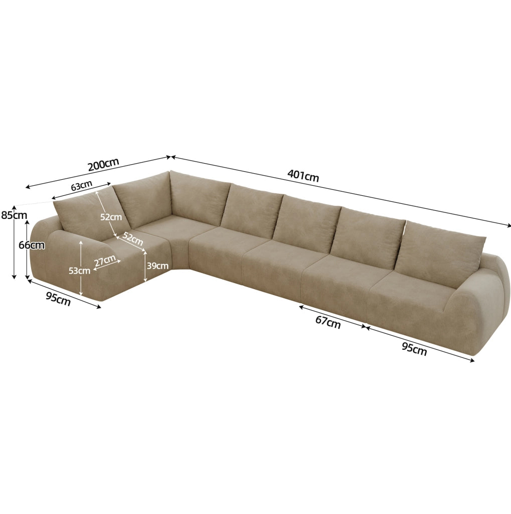 Divano in ciniglia con imbottitura in schiuma elastica 401 × 200 × 85 cm kaki