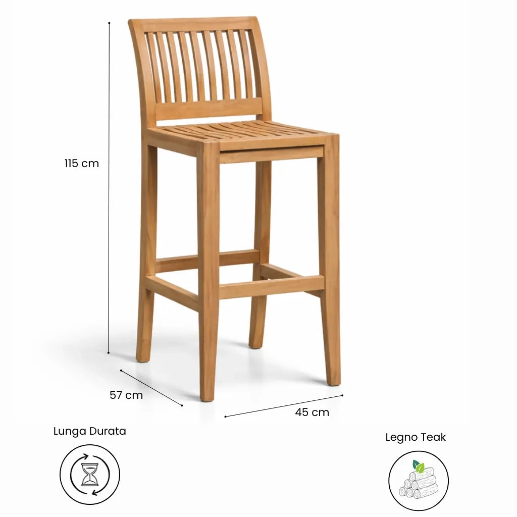 Sgabello alto da esterno in Legno Teak - Tabouret