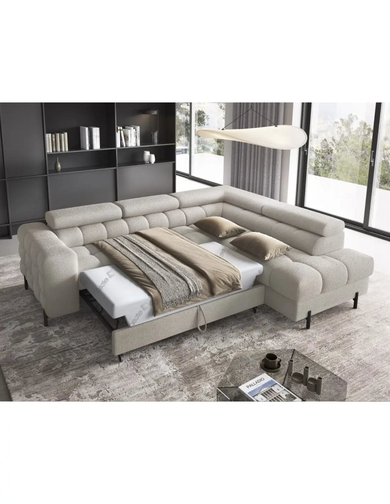 Divano angolare destro convertibile Beige 5 posti FERRUM con chaise longue 276x93x200cm