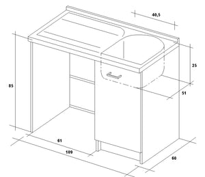 Lavatoio e Coprilavatrice 109x60x89cm Asse in Legno Montegrappa Edilla Bianco Destro con Cesto