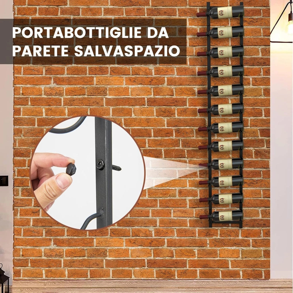 Portabottiglie Vino da Parete, Cantinetta Vino da Parete, Porta Bottiglie di Vino da Parete in Metallo per Cucina, Sala da Pranzo, Cantina, Bar, per 12 Bottiglie