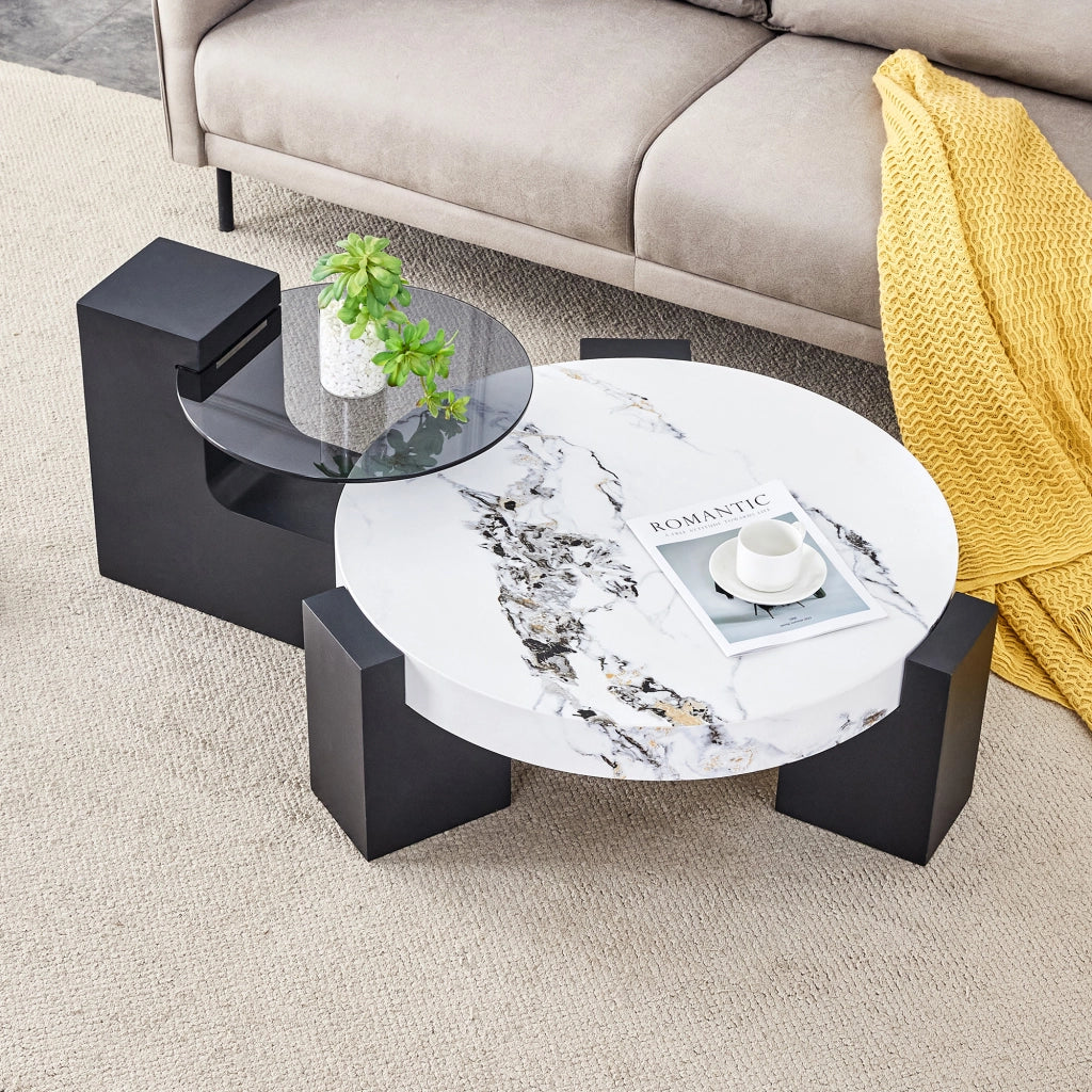 TAVOLINO DA SALOTTO Set da 2 pezzi Ø61/44 cm MDF bianco effetto marmo e nero