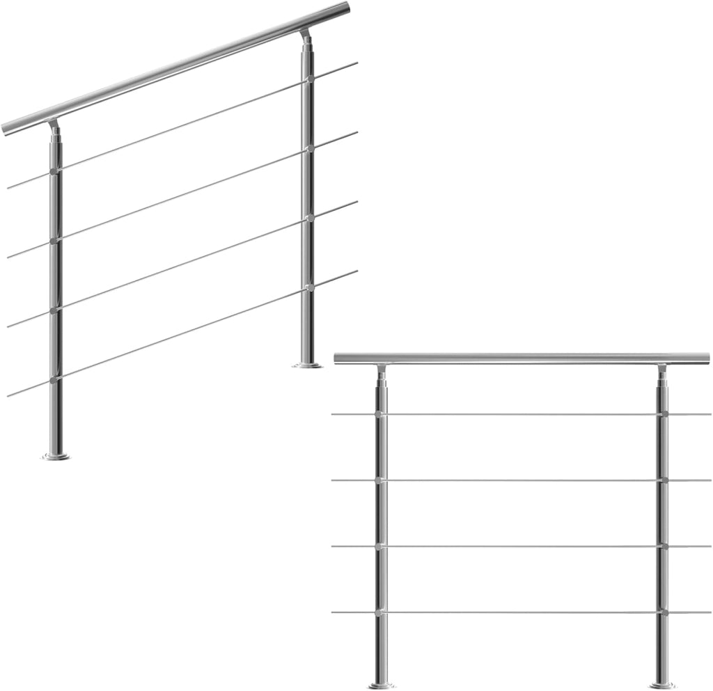 Ringhiera per scale acciaio 120cm 4 traverse interno esterno corrimano da parete parapetto