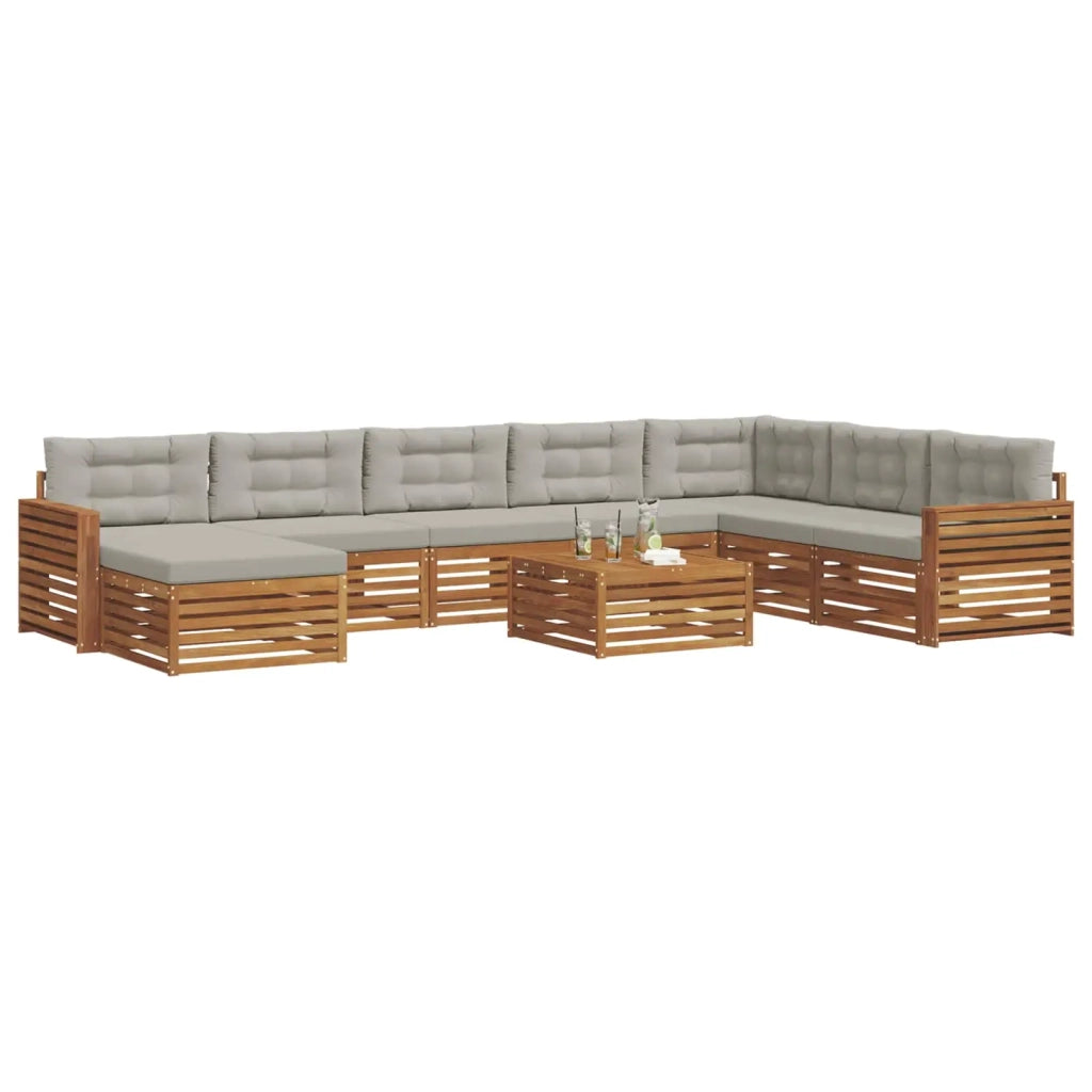 Set di divani da esterno 9 pcs Grigio Naturale e Chiaro