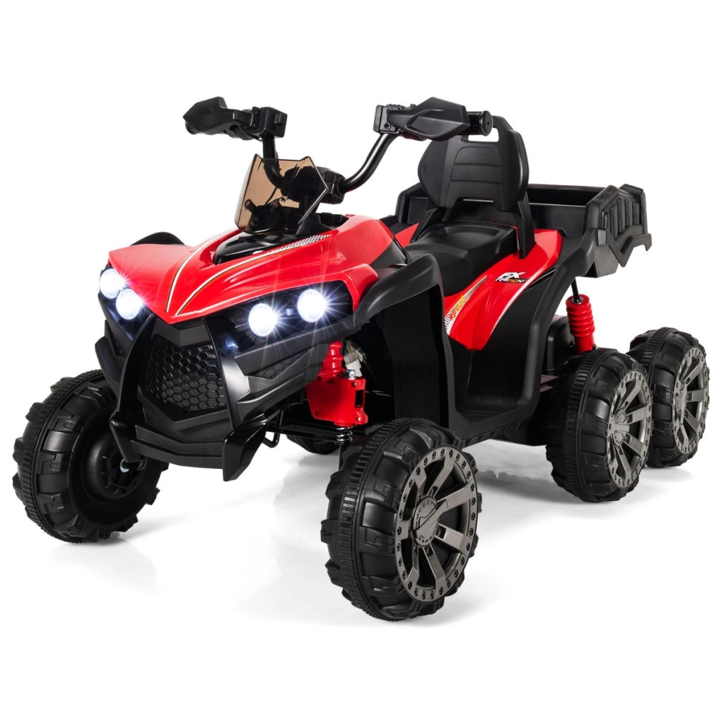 Quadriciclo a batteria da 12V con 6 ruote trazione integraleluci LED, Macchina elettrica per bambini 3 anni+ Rosso-Macchinine giocattoli