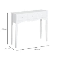 Tavolo Consolle Moderno da Ingresso in MDF con 3 Cassetti, 100x32x85 cm, Bianco