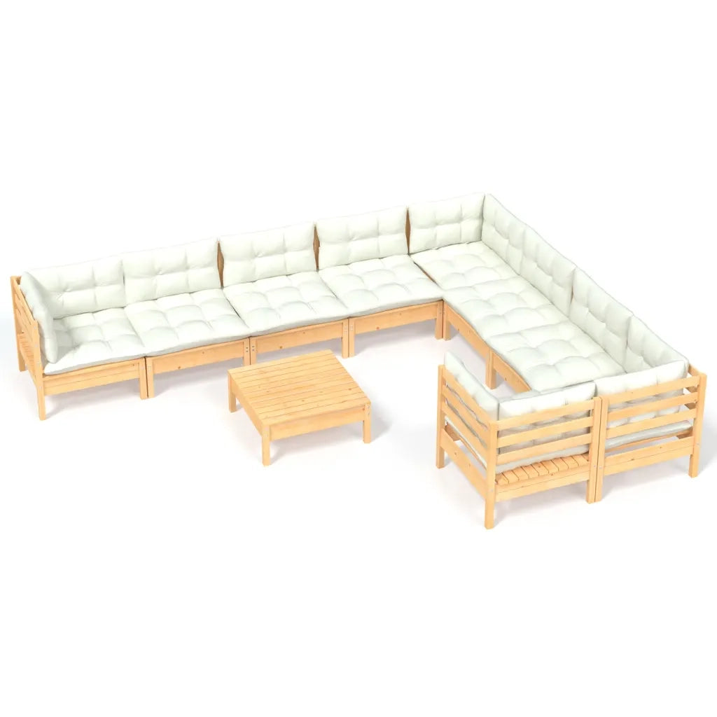 Set Divani da Giardino 10 pz con Cuscini Crema Massello di Pino 3096989