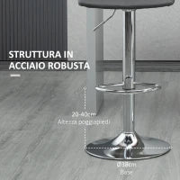 Set 2 Sgabelli da Bar Girevoli in Similpelle con Schienale e Poggiapiedi, 42x45x89-110cm, Grigio