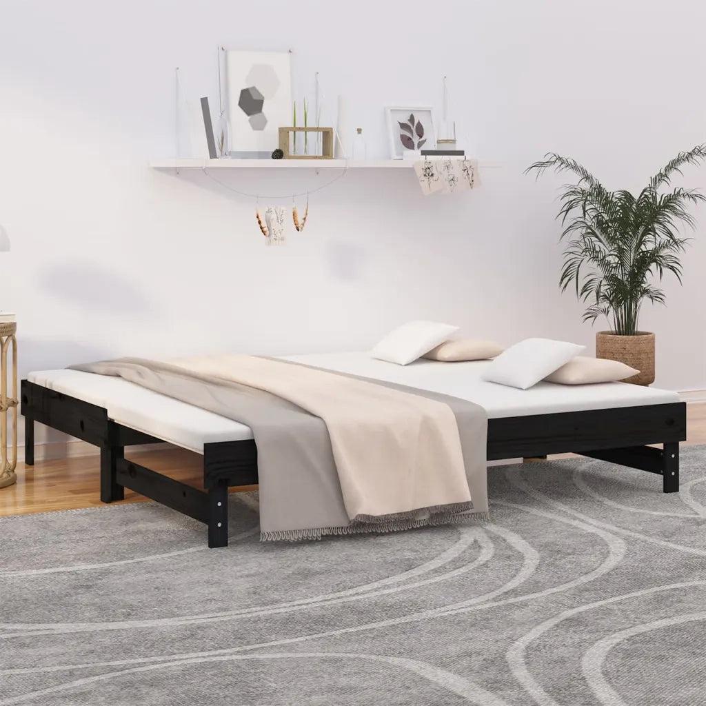 Dormeuse Estraibile Nera 2x(75x190) cm Legno Massello di Pino 823398