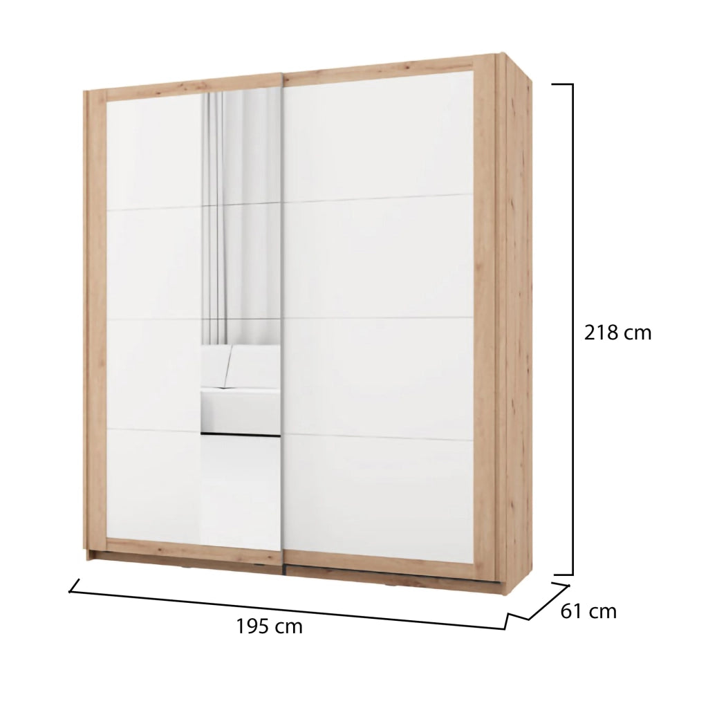 Armadio Camera da Letto Bujumb, Guardaroba 2 Ante 2 Ripiani, 195x218h cm Bianco Opaco