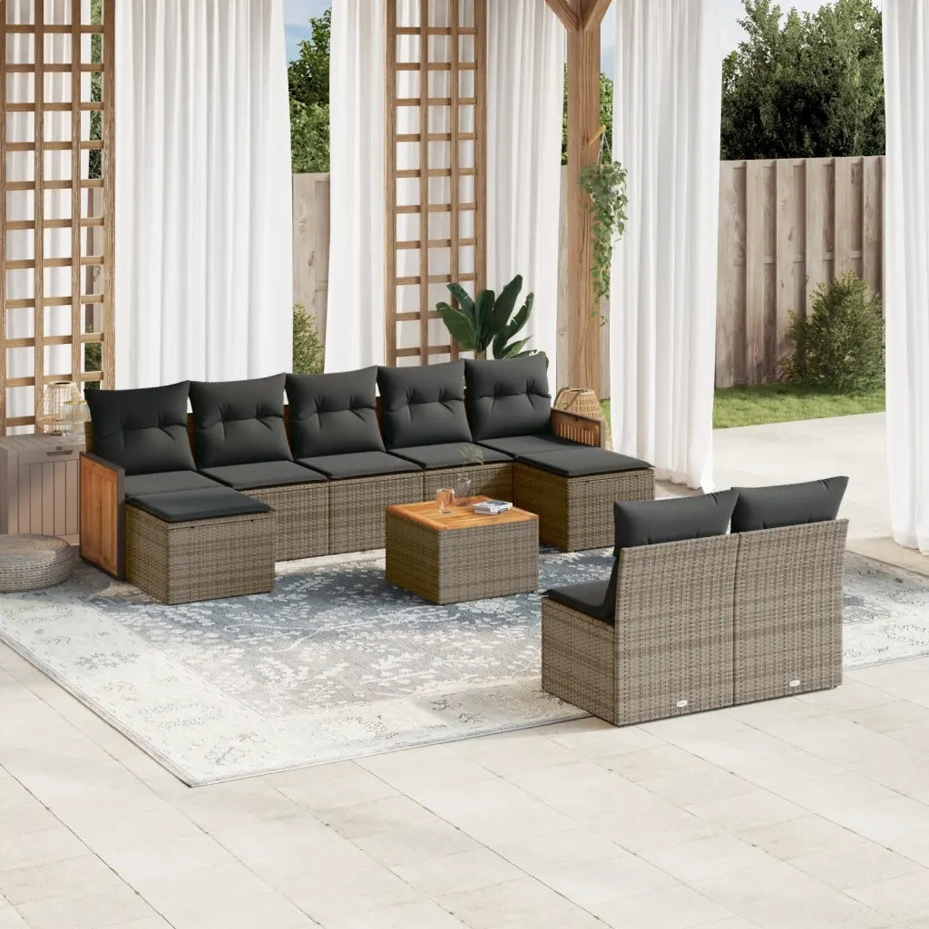 Set Divano da Giardino 10 pz con Cuscini Grigio in Polyrattancod mxl 112843