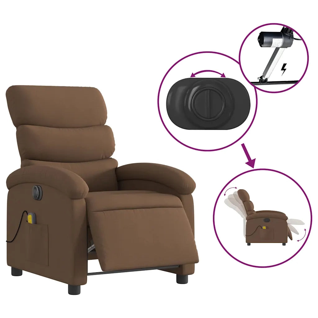 Poltrona Massaggiante | Sedia Relax Reclinabile Elettrica Marrone in Tessuto