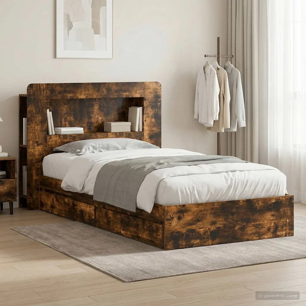 Telaio del letto con storage Rovere Fumo 100 x 200 cm