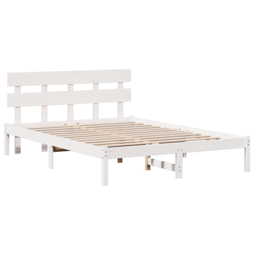 Struttura Letto con Testiera Bianca 150x200 cm Legno Massello di Pino