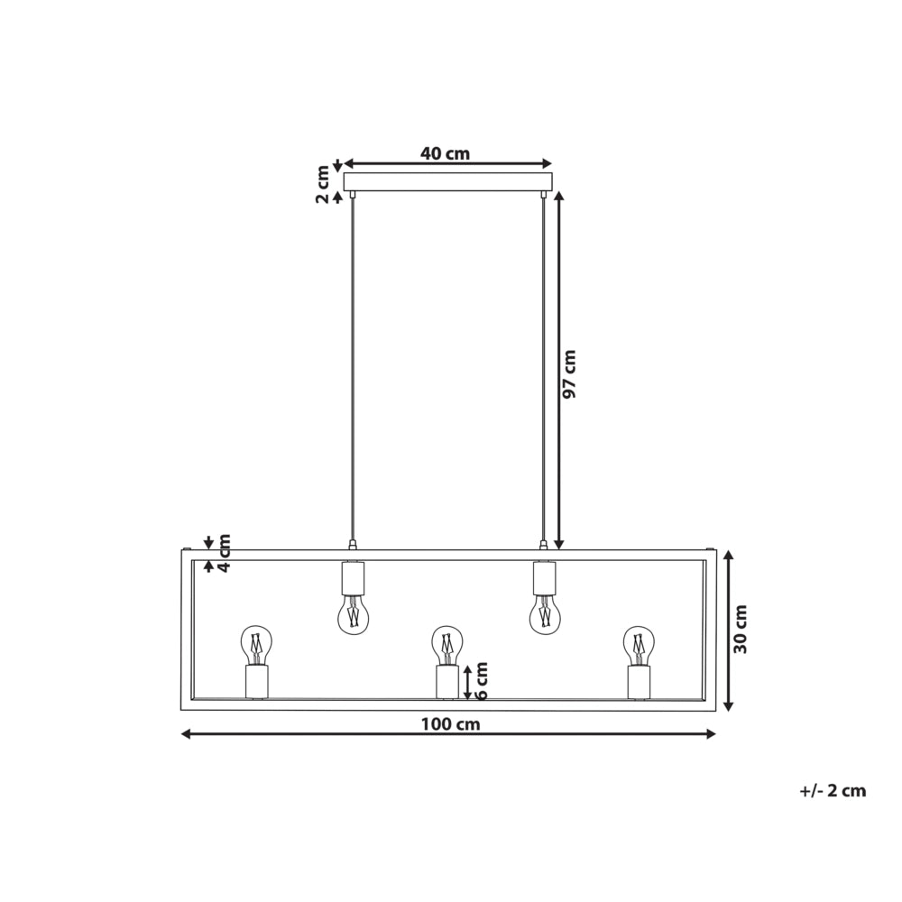 Lampada a Sospensione a 5 Luci in Metallo Nero Stile Industriale Rettangolare