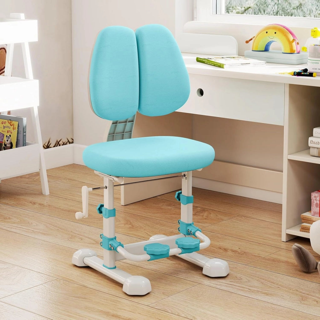 Sedia da Studio per Bambini, Poltrona Ergonomica da Scrivania con Schienale Doppio Regolabile e Poggiapiedi, Sedia Regolabile in Altezza Senza Braccioli per Bambini 3+ Anni (Blu)