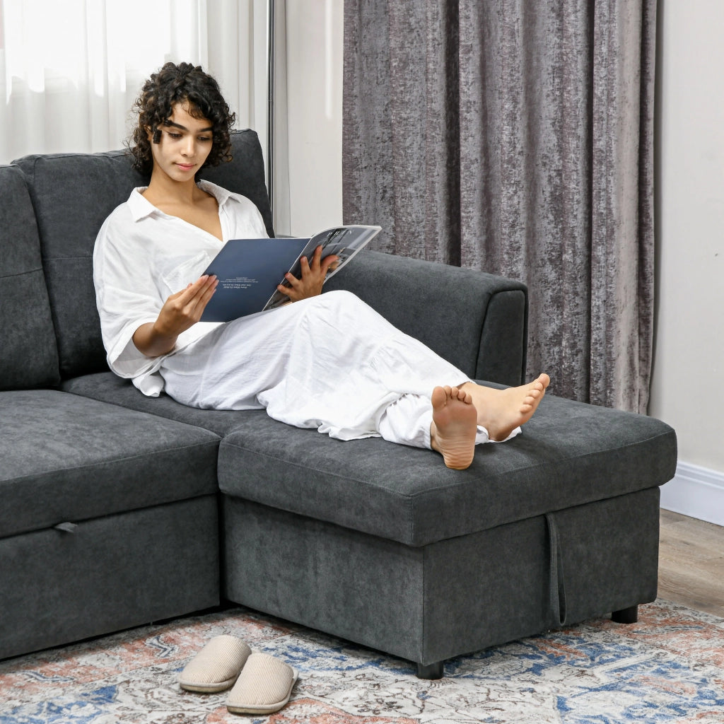Divano letto 3 posti con chaise longue ¨C Xylo ¨C tessuto grigio scuro