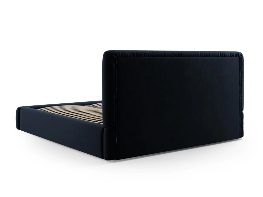 Cosmopolitan Design - Letto a cassettone con testiera "Colonel" 140x200cm in velluto blu scuro 