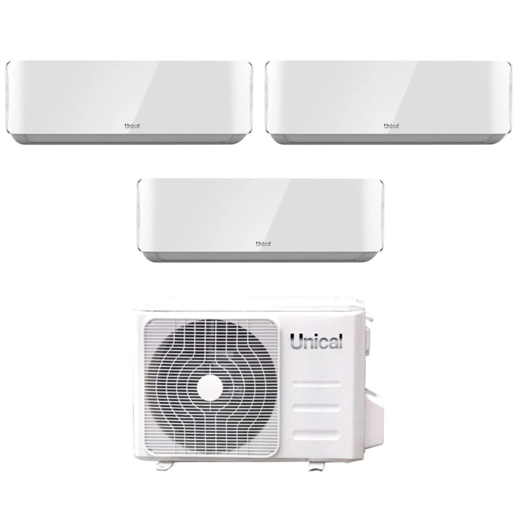 Climatizzatore Condizionatore Unical Trial Split Inverter serie AIR CRISTAL 10+10+10 con KMX4 28HE R-32 Wi-Fi Optional 10000+10000+10000