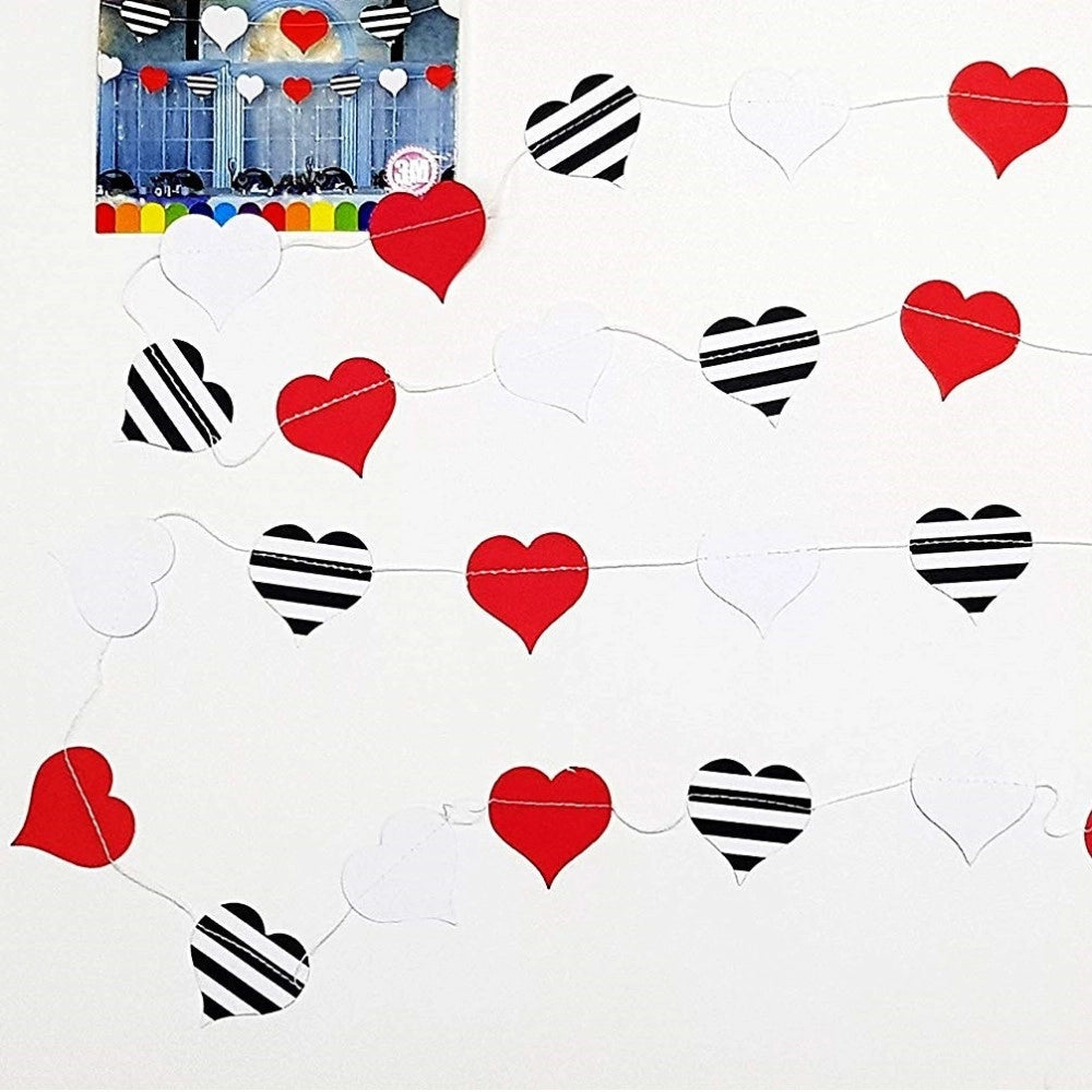 Trade Shop - Set 3 Pezzi Festoni Carta Cuori Rosso Bianco Strisce 3 Metri Cuore Feste -