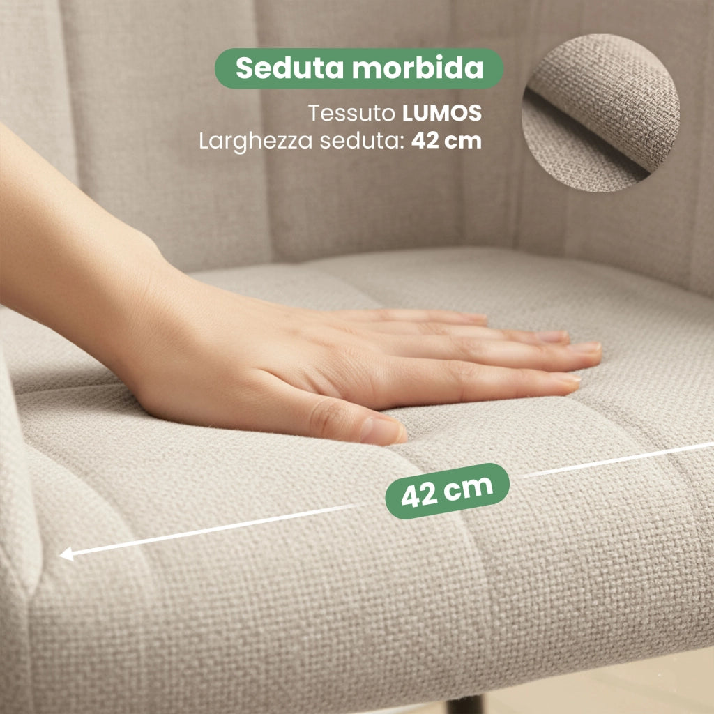 Set di 6 Sedie imbottite con cuciture quadrate LUXANO Beige gambe nere tessuto Lumos