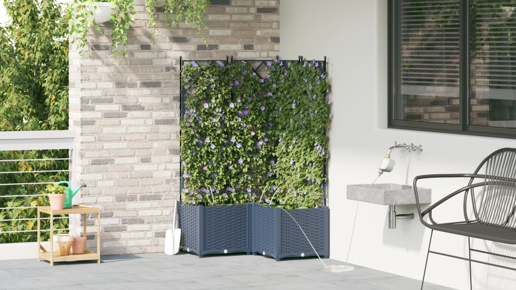 Fioriere da Giardino con Sistema di Irrigazione 3 pcs Grigio
